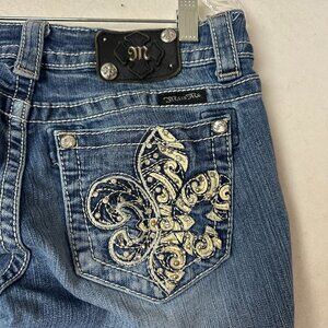 Miss Me jeans sz 28 JP5468B distressed Embroidered Stud fleur de lis bling